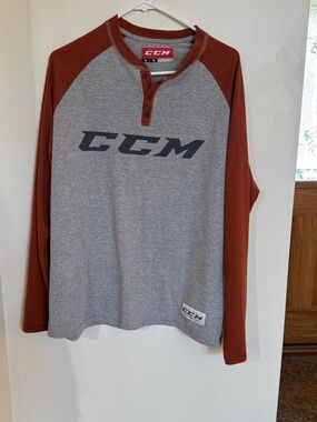 CCM Grey Body with Rust Raglan Long-Sleeve Henley